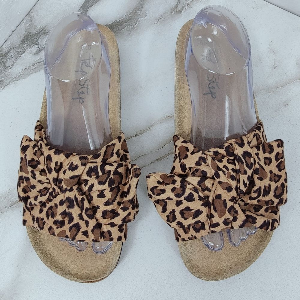 Pep Step Leopard Print Bow Knot Cork Slide Sandals, Sz 8.5 - Picture 8 of 11